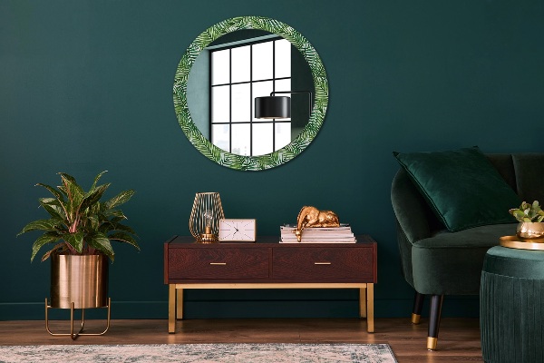 Round mirror frame with print Tropical palm