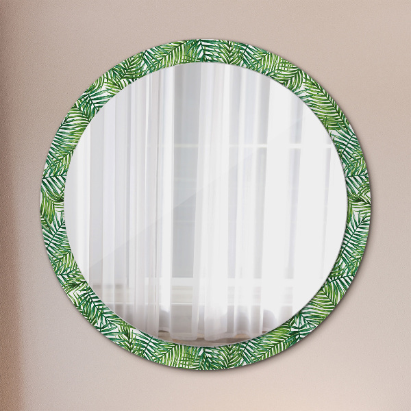 Round mirror frame with print Tropical palm