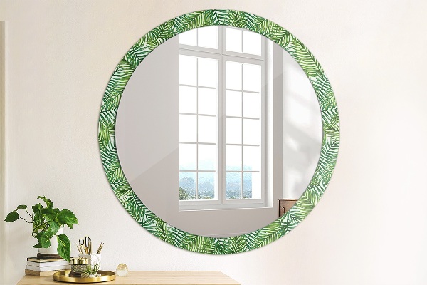 Round mirror frame with print Tropical palm