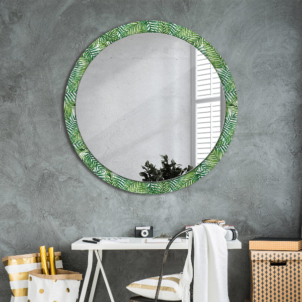 Round mirror frame with print Tropical palm