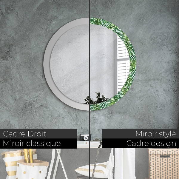 Round mirror frame with print Tropical palm