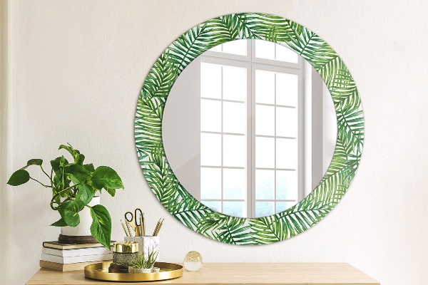 Round mirror frame with print Tropical palm