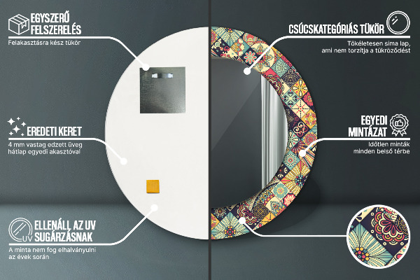 Round mirror frame with print Ethnic floral