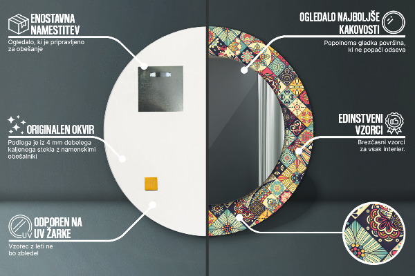 Round mirror frame with print Ethnic floral