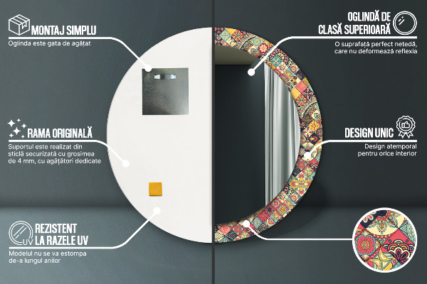 Round mirror frame with print Ethnic floral