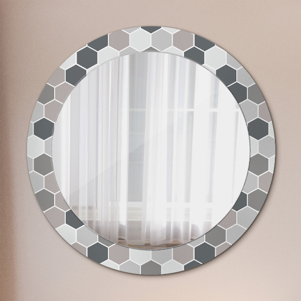 Round printed mirror Hexagonal pattern