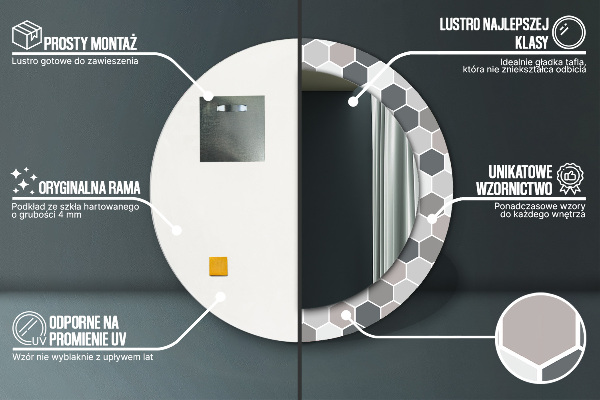 Round printed mirror Hexagonal pattern