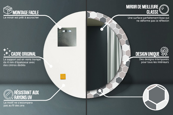 Round printed mirror Hexagonal pattern
