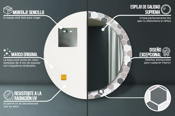 Round printed mirror Hexagonal pattern