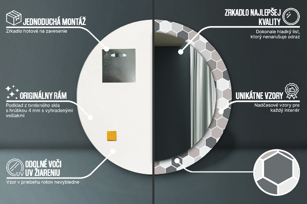 Round printed mirror Hexagonal pattern