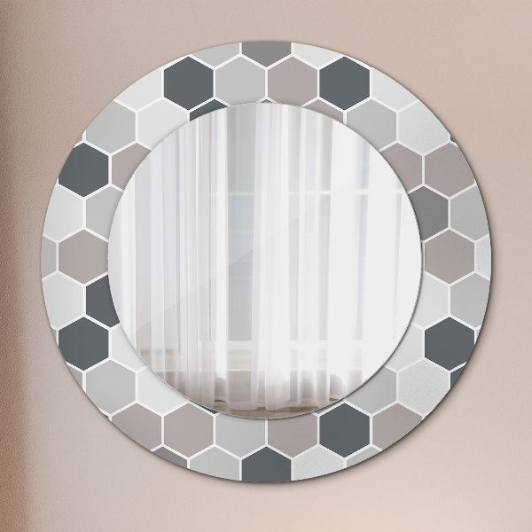 Round printed mirror Hexagonal pattern