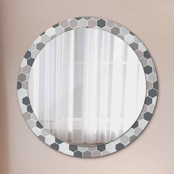 Round printed mirror Hexagonal pattern