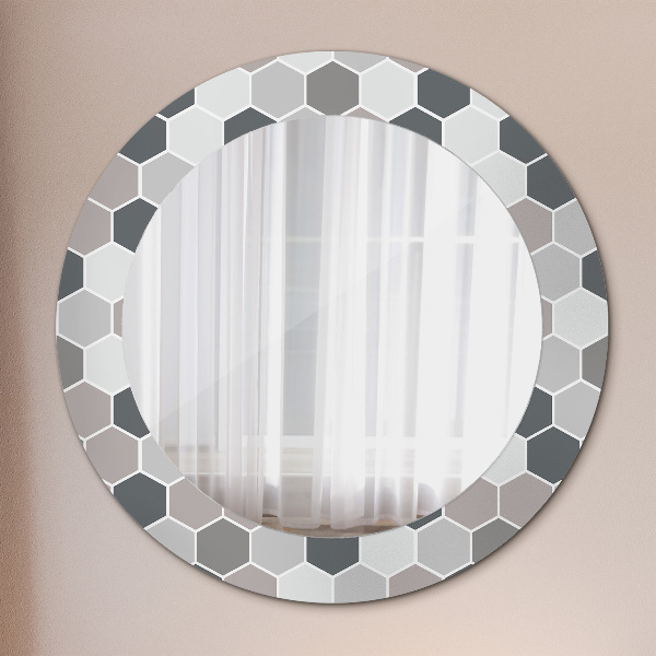 Round printed mirror Hexagonal pattern