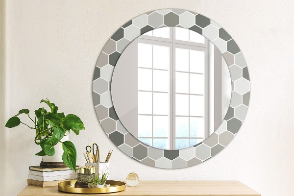 Round printed mirror Hexagonal pattern