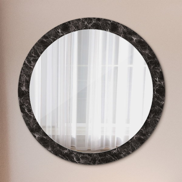 Round printed mirror Black marble