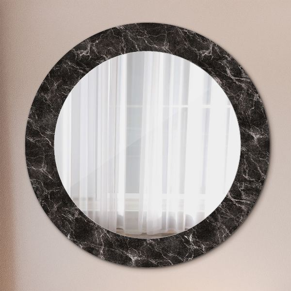 Round printed mirror Black marble