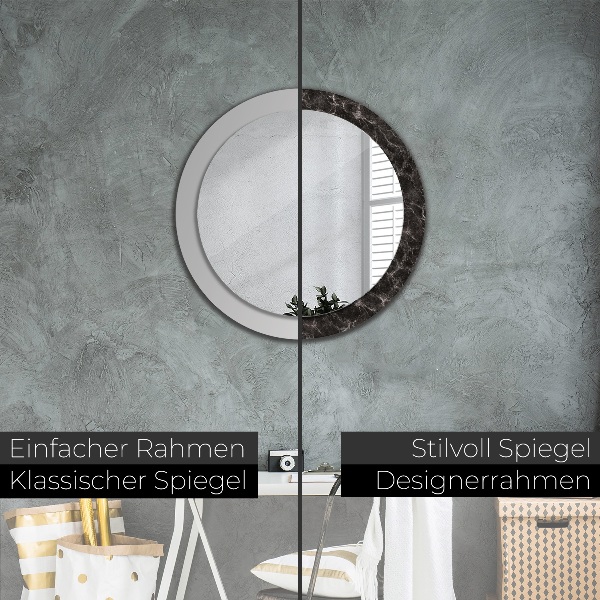 Round printed mirror Black marble