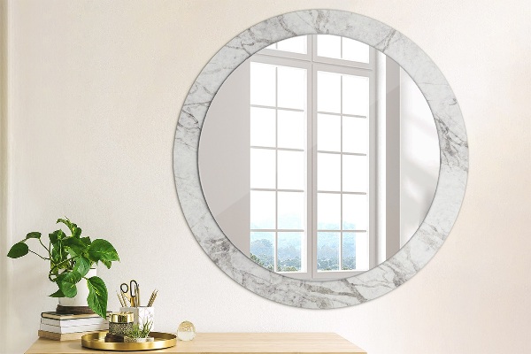 Round printed mirror White marble