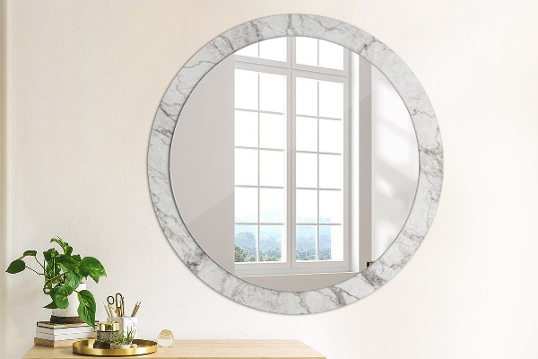 Round printed mirror White marble