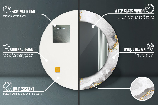 Round decorative mirror White marble gold