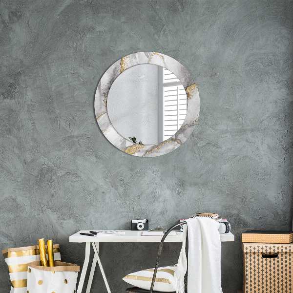 Round decorative mirror White marble gold