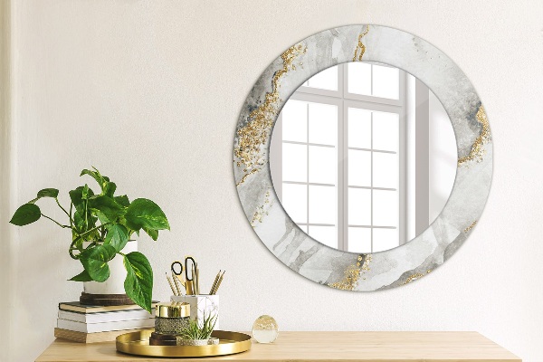Round decorative mirror White marble gold
