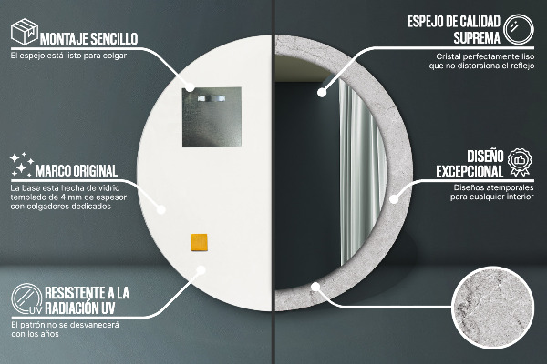 Round decorative mirror Gray cement