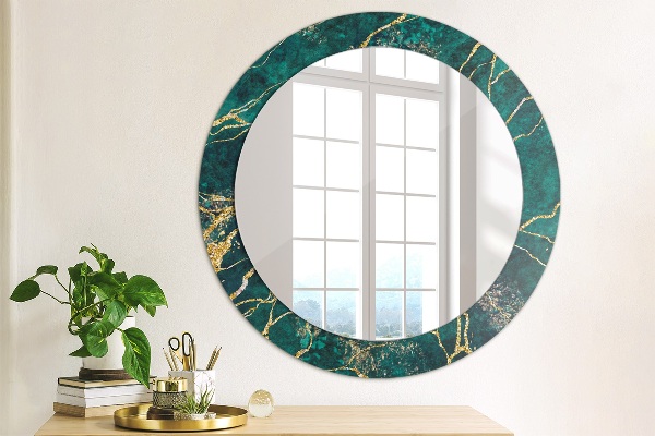 Round decorative mirror Green malachite marble