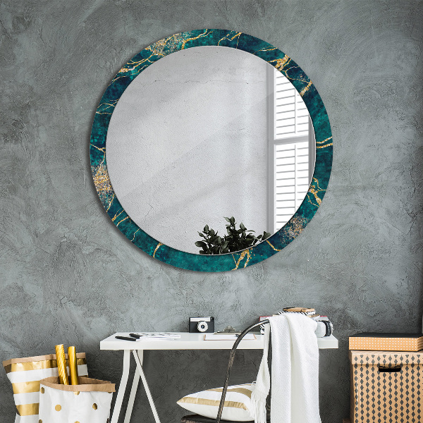 Round decorative mirror Green malachite marble