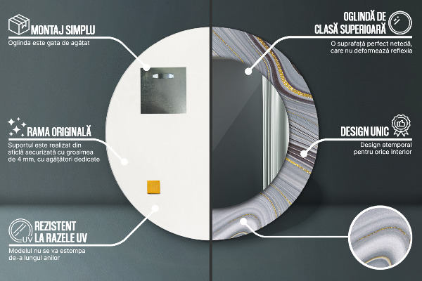 Round decorative mirror Gray marble