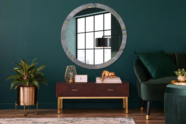 Round decorative mirror Gray marble
