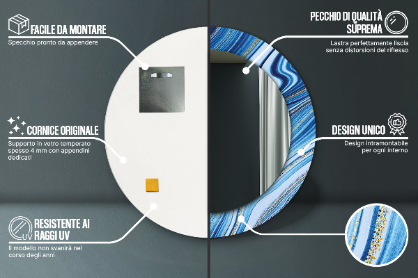 Round decorative mirror Blue marble