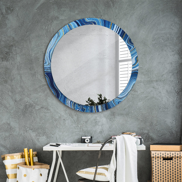 Round decorative mirror Blue marble