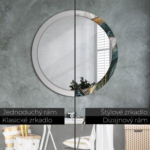 Round wall mirror decor Agat and gold marble