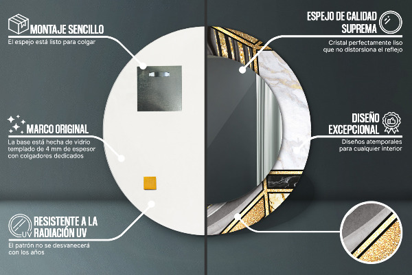 Round wall mirror decor Agat and gold marble