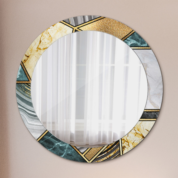 Round wall mirror decor Agat and gold marble