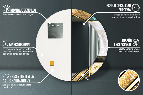 Round wall mirror decor Agat and gold marble