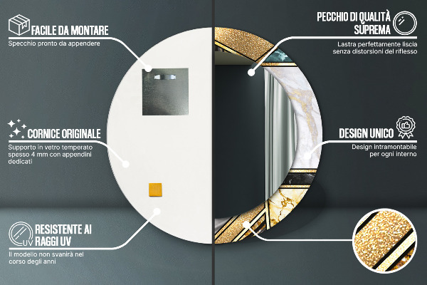 Round wall mirror decor Agat and gold marble