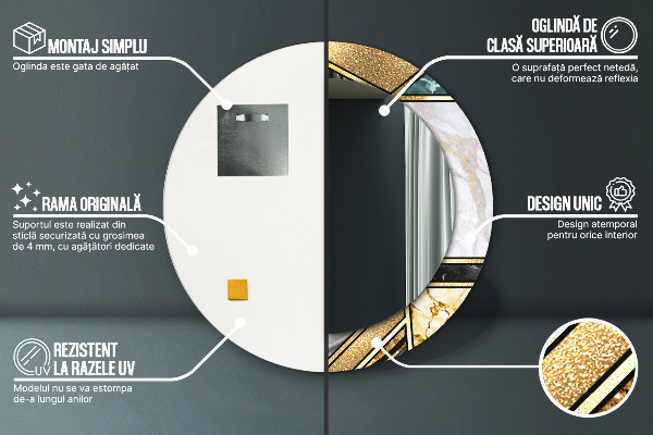 Round wall mirror decor Agat and gold marble