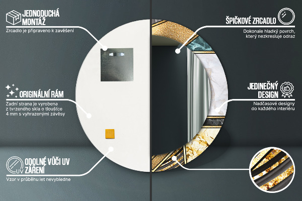 Round wall mirror decor Agat and gold marble