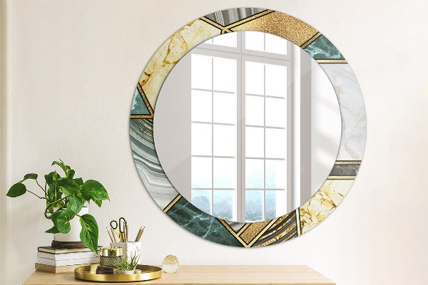 Round wall mirror decor Agat and gold marble