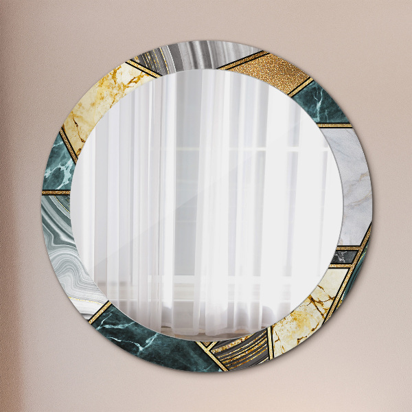 Round wall mirror decor Agat and gold marble