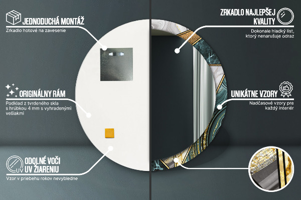 Round wall mirror decor Agat and gold marble