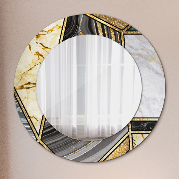 Round wall mirror decor Agat and gold marble
