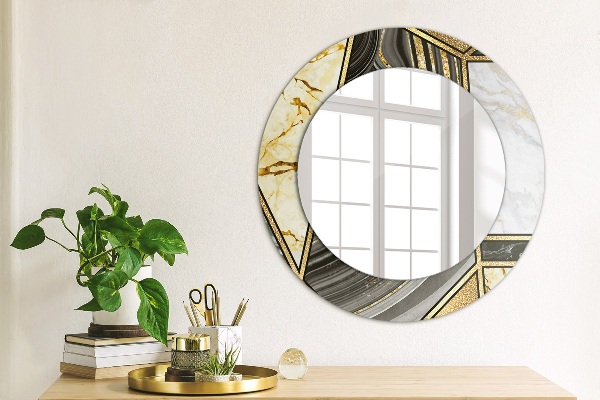 Round wall mirror decor Agat and gold marble