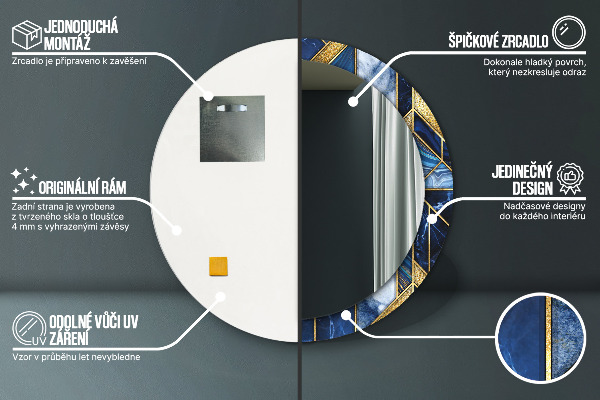 Round printed mirror Modern marble