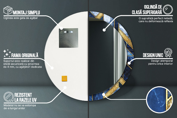 Round printed mirror Modern marble