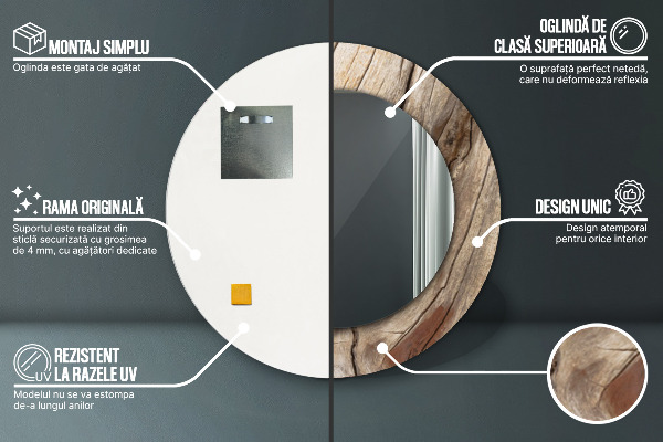 Round printed mirror Cracked wood