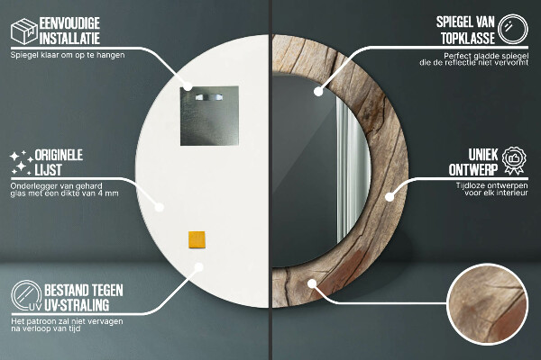 Round printed mirror Cracked wood