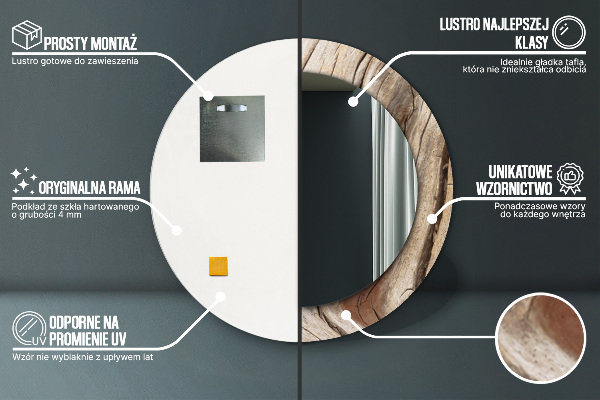 Round printed mirror Cracked wood